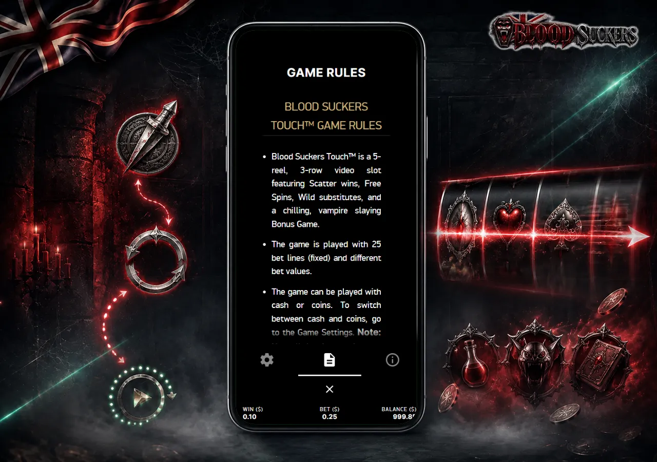 Step-by-step gameplay scene with smartphone, bet selection, spinning reels and a highlighted winning line